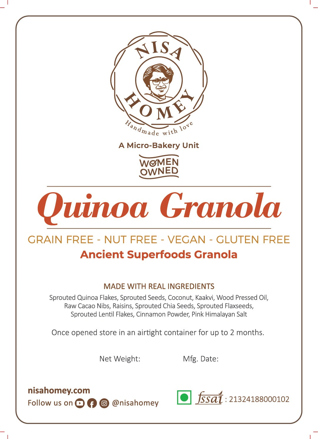 Quinoa Granola - Grain Free - Nut Free