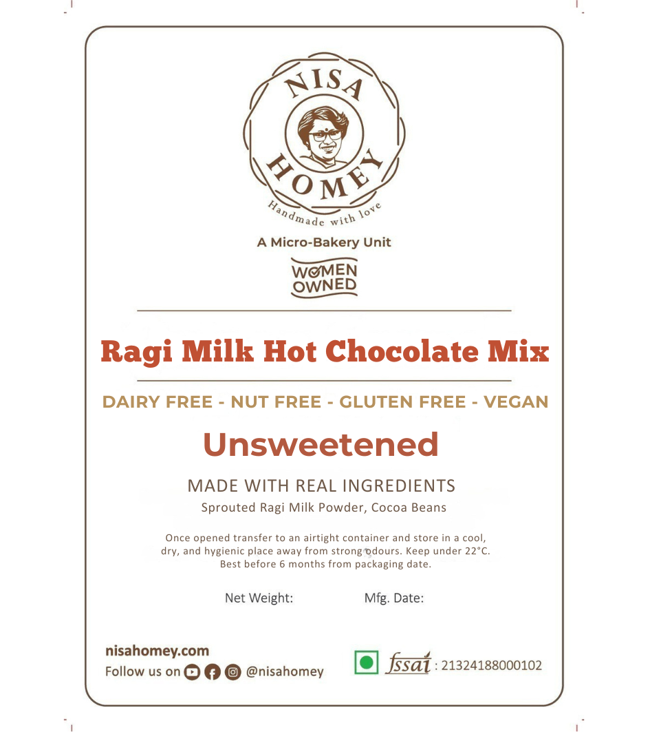 Ragi Milk Hot Chocolate Mix - Unsweetened - Diabetic Friendly