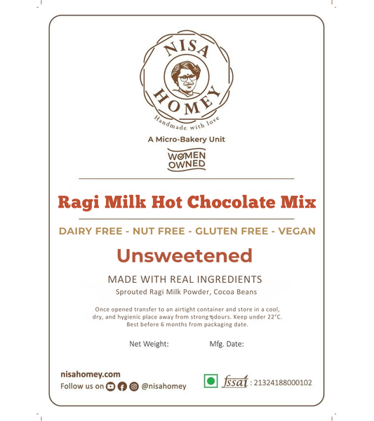 Ragi Milk Hot Chocolate Mix - Unsweetened - Diabetic Friendly