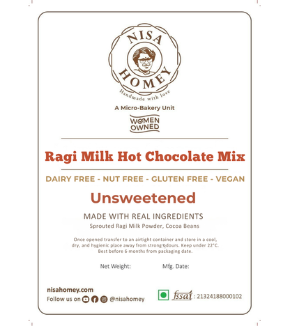 Ragi Milk Hot Chocolate Mix - Unsweetened - Diabetic Friendly
